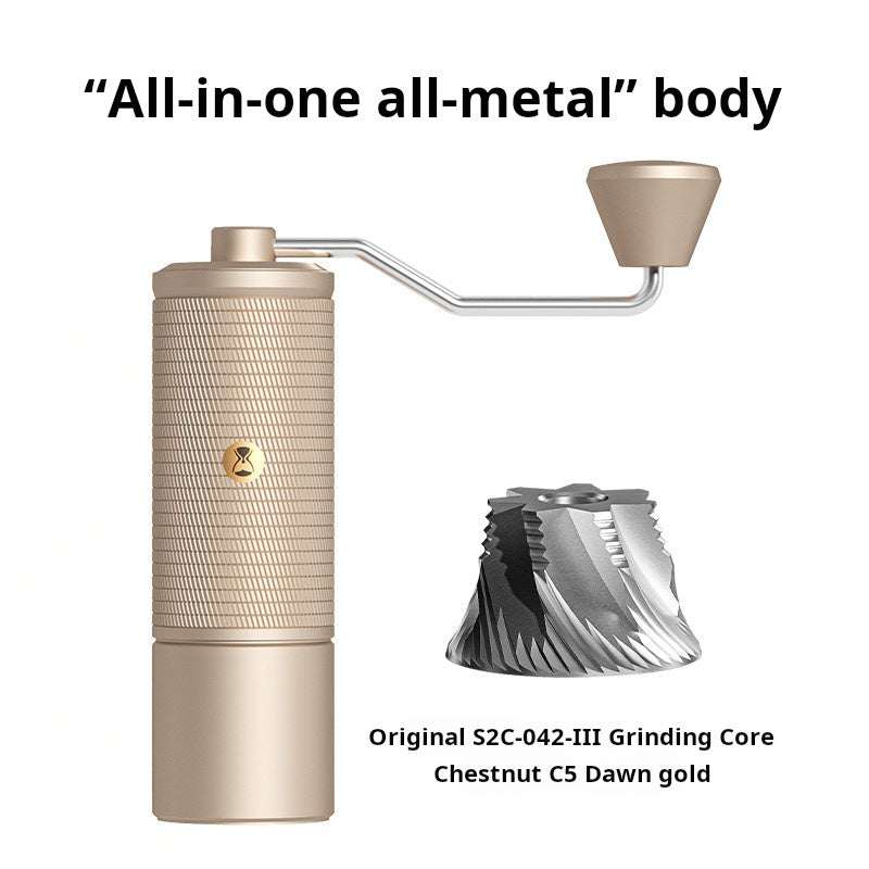 Manual coffee grinder with stainless steel burr and ergonomic grip for precise coffee grinding