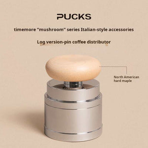 Timemore Wooden Espresso Tamper and Distributor Set with wooden handles and stainless steel base on a white background