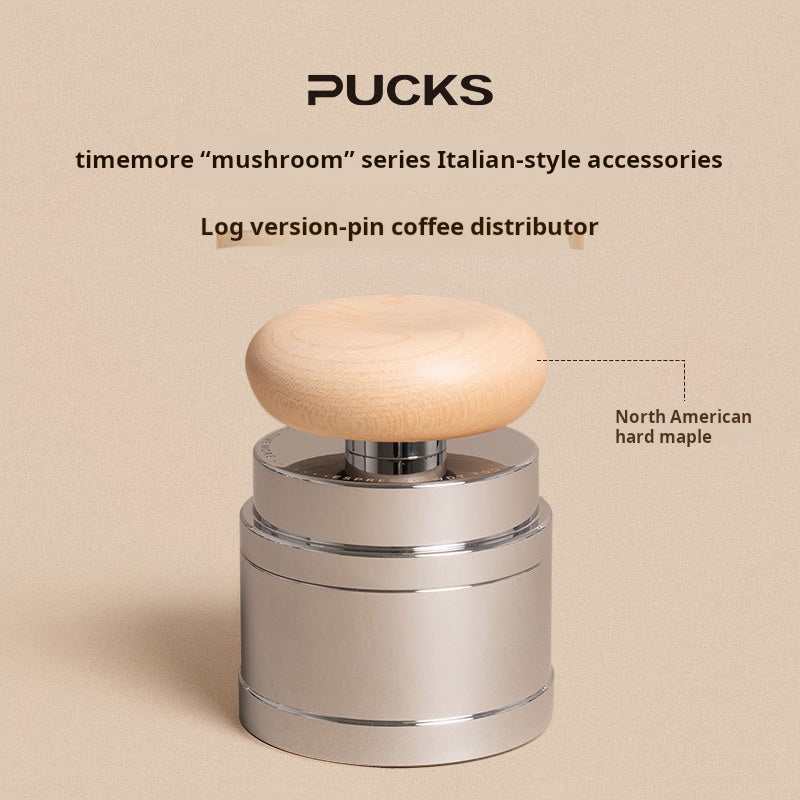 Timemore Wooden Espresso Tamper and Distributor Set with wooden handles and stainless steel base on a white background