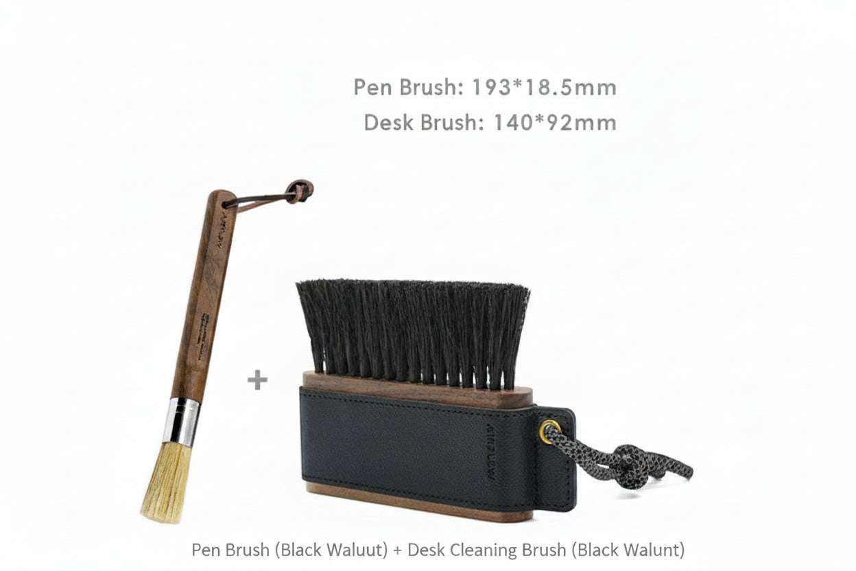 wooden coffee cleaning brush with horsehair bristles and leather sleeve