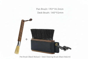 wooden coffee cleaning brush with horsehair bristles and leather sleeve