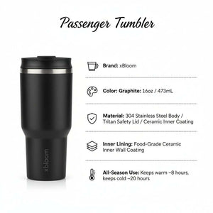 xBloom Passenger ceramic lined travel coffee tumbler with stainless steel body