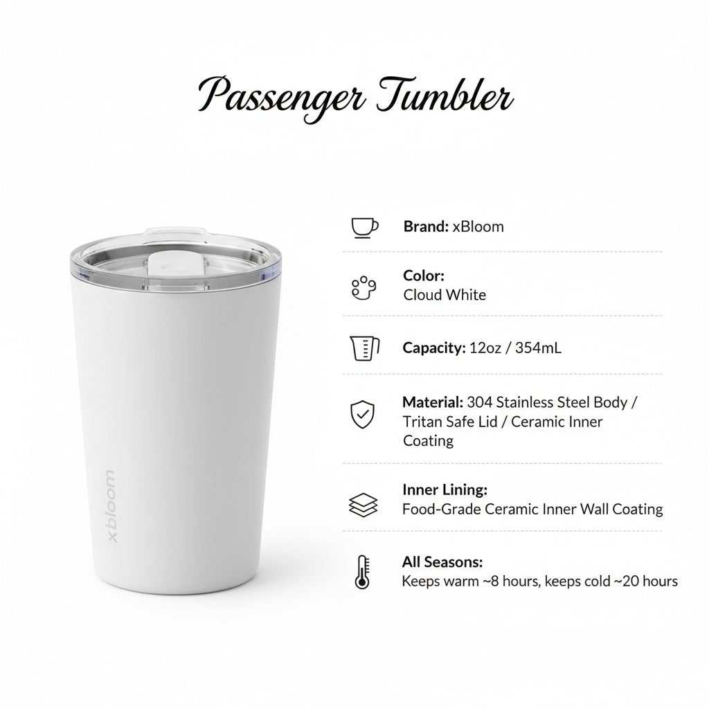 xBloom Passenger ceramic lined travel coffee tumbler with stainless steel body