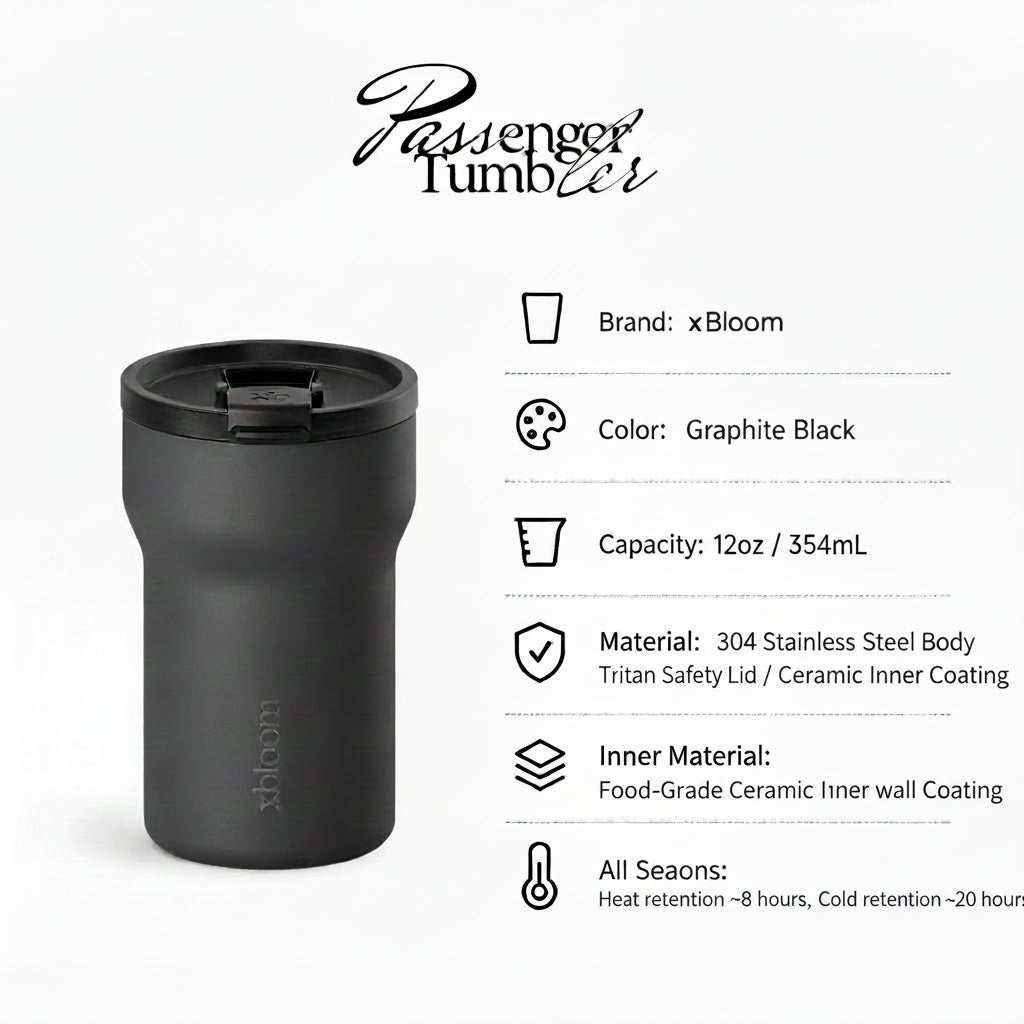 xBloom Passenger ceramic lined travel coffee tumbler with stainless steel body