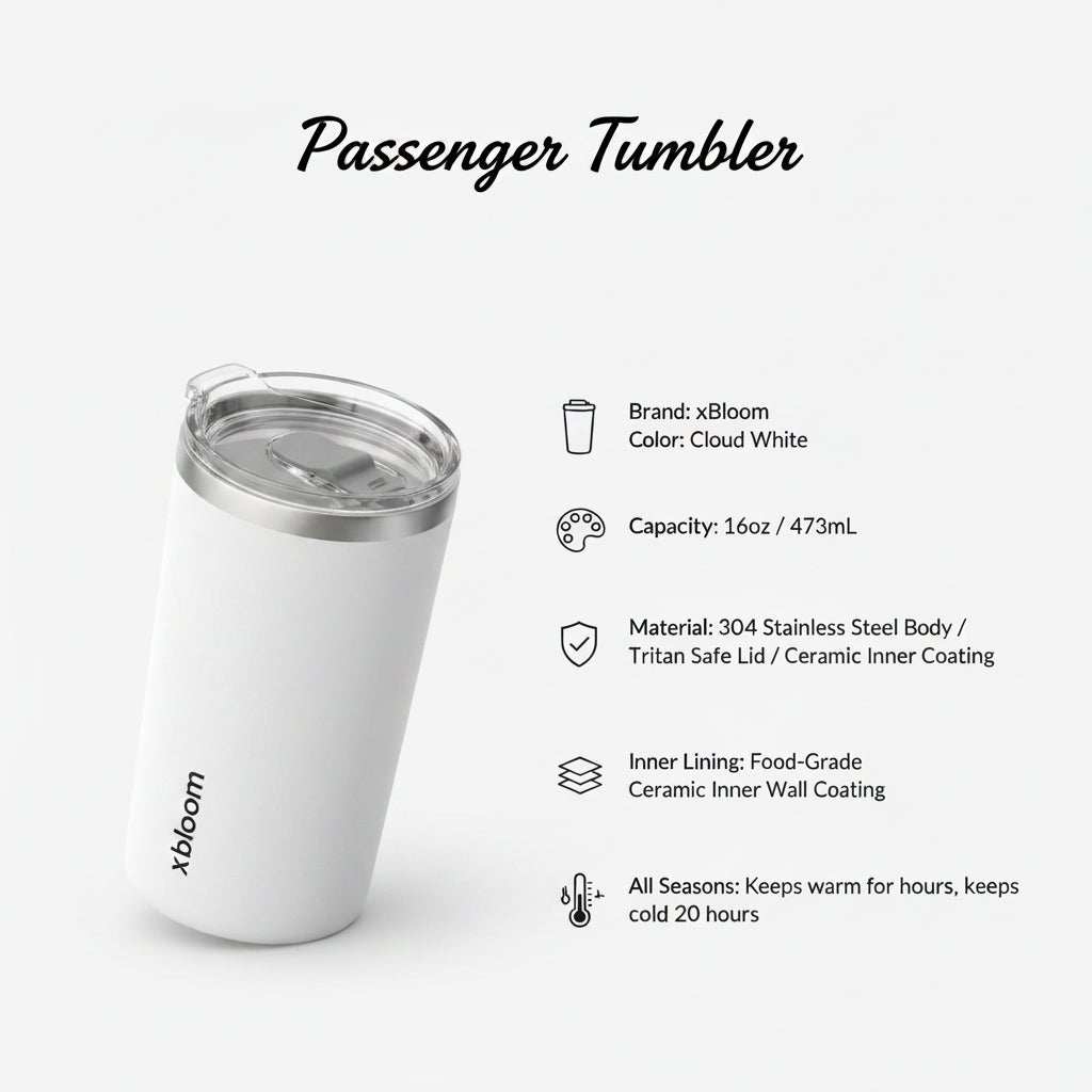 xBloom Passenger ceramic lined travel coffee tumbler with stainless steel body