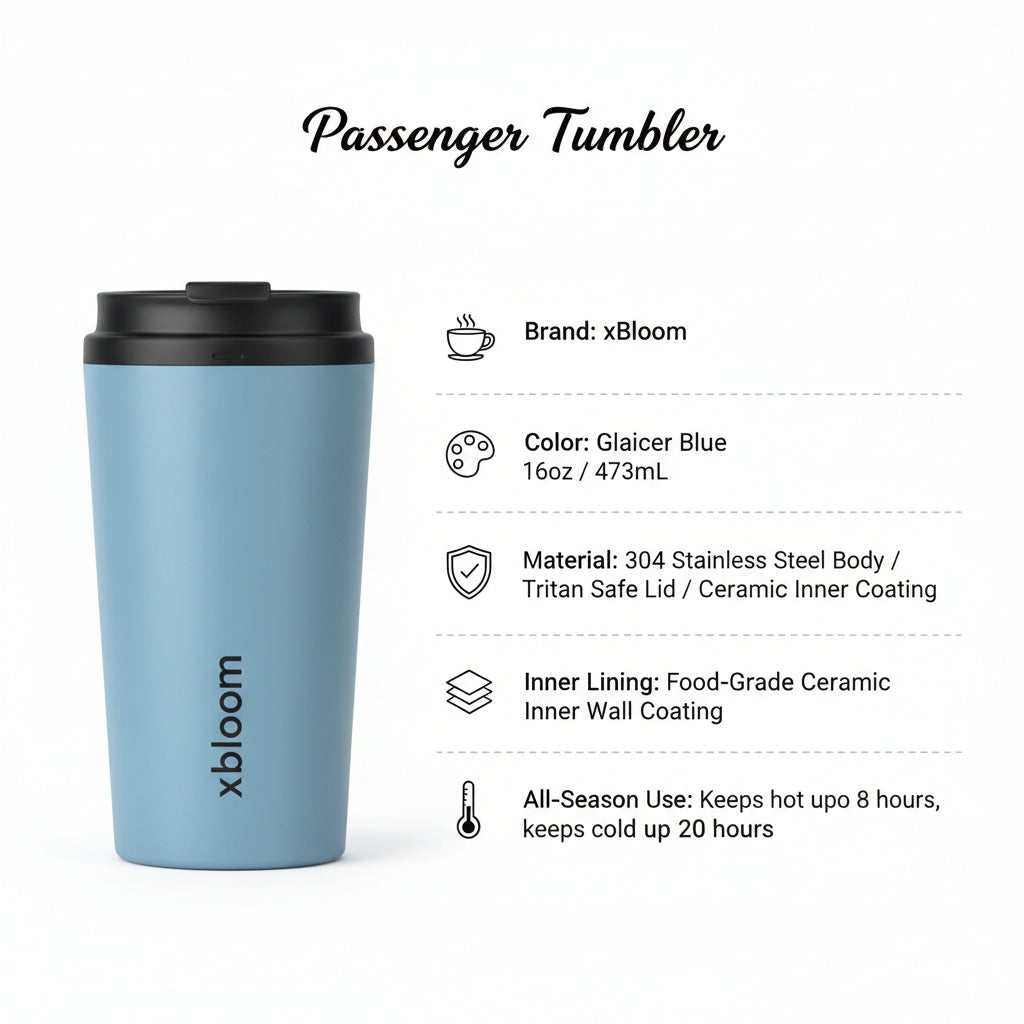 xBloom Passenger ceramic lined travel coffee tumbler with stainless steel body