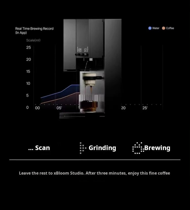 Smartphone app screen showing real-time pressure and temperature curves for xBloom Studio.