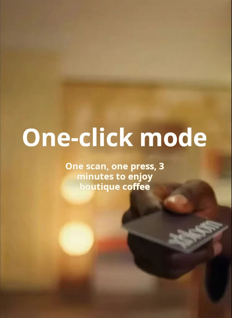 Close-up showing xBloom Studio one-click mode with NFC card scanning for easy brewing.